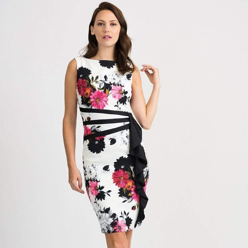 NWT Joseph Ribkoff Style 201518 White/Multi Floral Women's Sleeveless Dress Sz 8